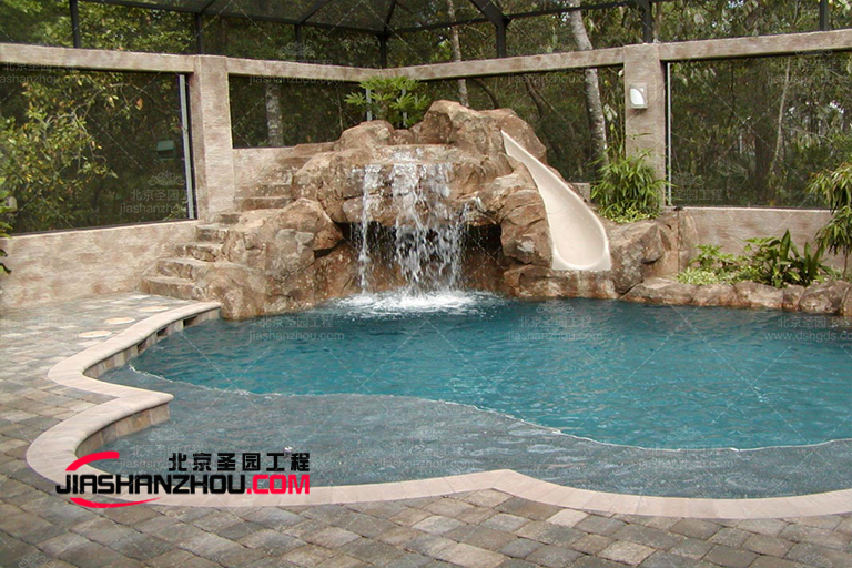 北京廠家的異國情調塑石假山景觀水池小屋創意畫廊