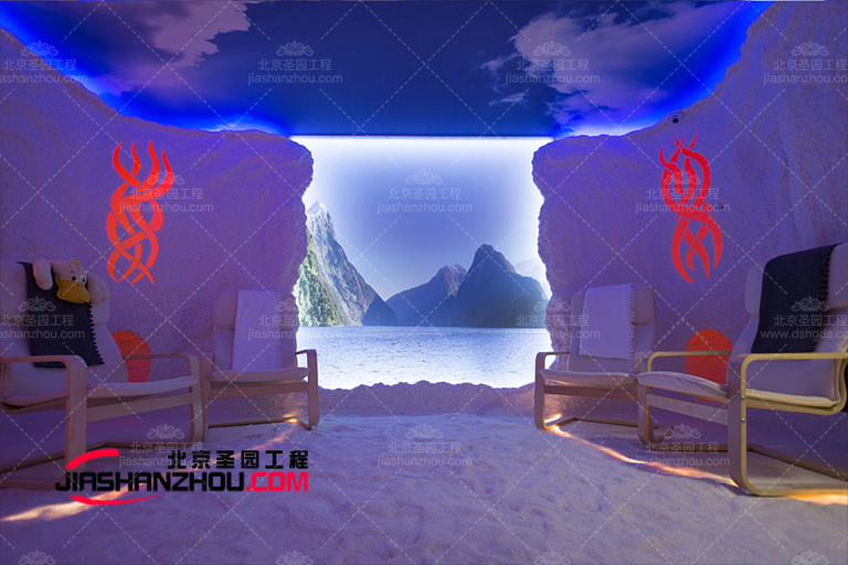 鹽洞汗蒸鹽療房使用暖色調來實現現代亞洲f 格