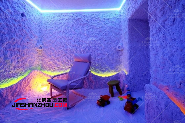 撞色對比色主題現(xiàn)代仿真鹽洞汗蒸房時尚炫酷