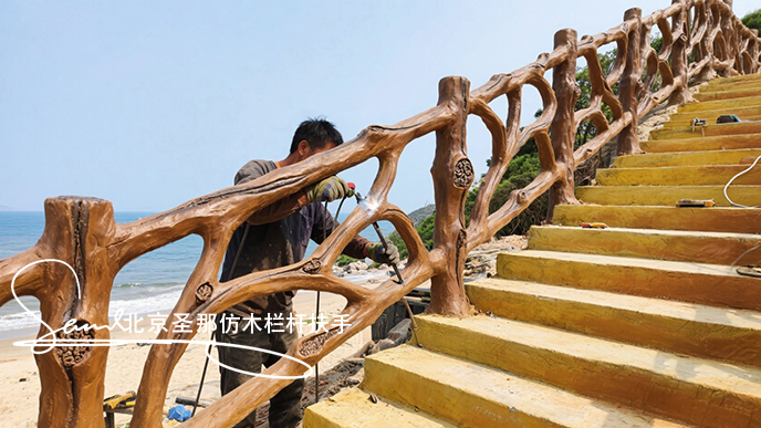 jimeng-2025-06-25-7615-正在施工制作的旅游區樓梯室外安全圍欄設計制作過程，美工正在施工制作，先用鋼筋焊接....jpeg